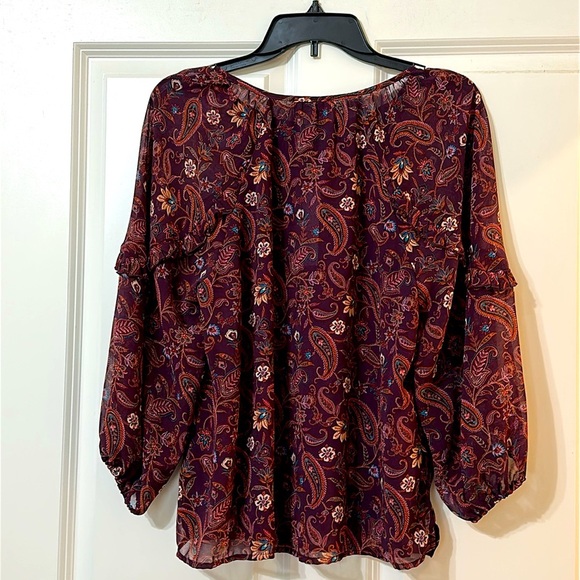 Veronica M Gredana Ruffle Chiffon Blouse- Top, Deep Plum Paisley, Women’s Small - Picture 6 of 14
